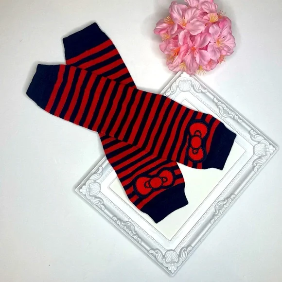 Accessories Hello Kitty Red Bow Adorned Striped Fingerless